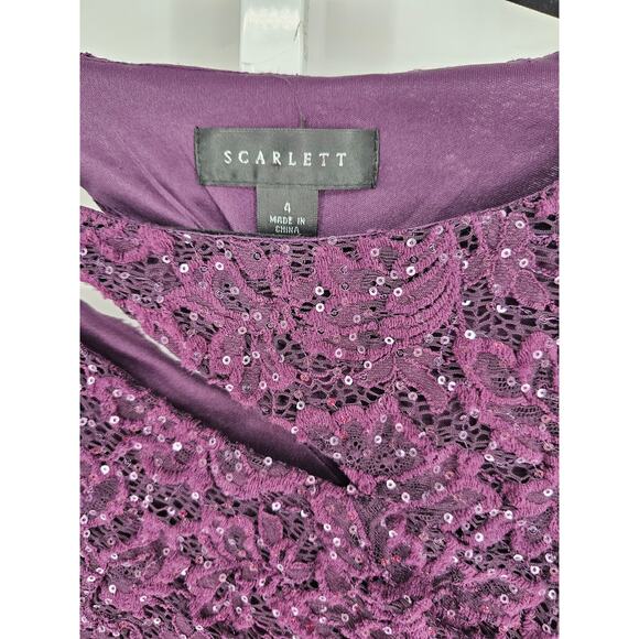 Sccarlett Women's Purple Sleeveless Lace Mesh Sequins Formal Dress Size 4 - Picture 3 of 4